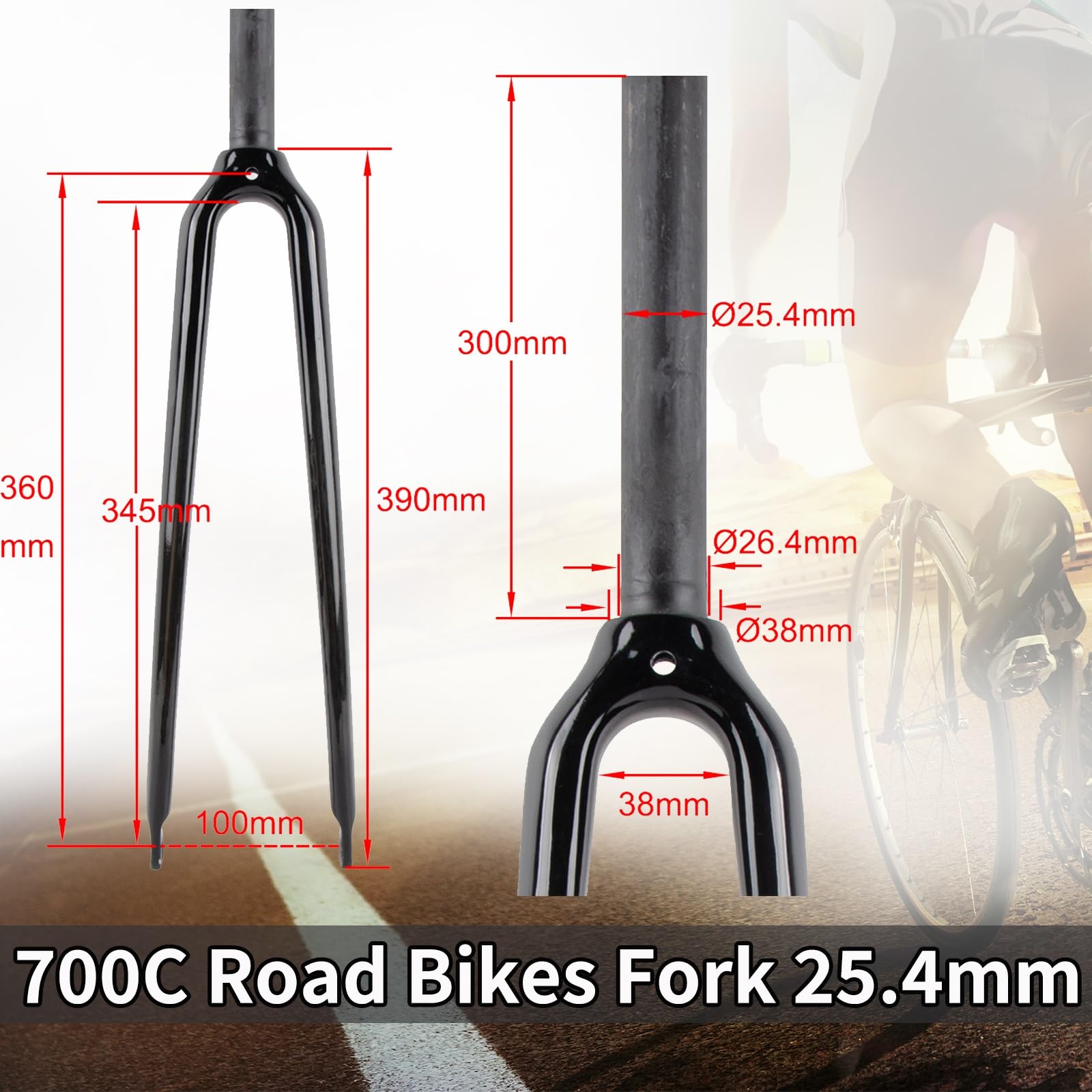 25.4mm Carbon Rigid Fork 700C Road Bikes Fork 1-1/8'' Straight