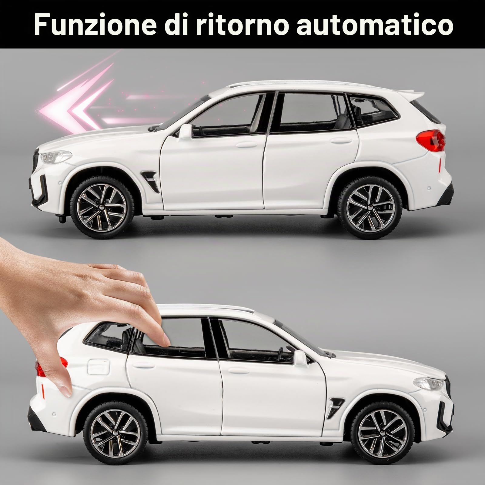 Auto giocattolo compatibile con 1:32 X3M modellino auto, Pull Back Diecast Collectible Car con suoni e luci per bambini, ragazzi, ragazze e adulti, regalo bianco