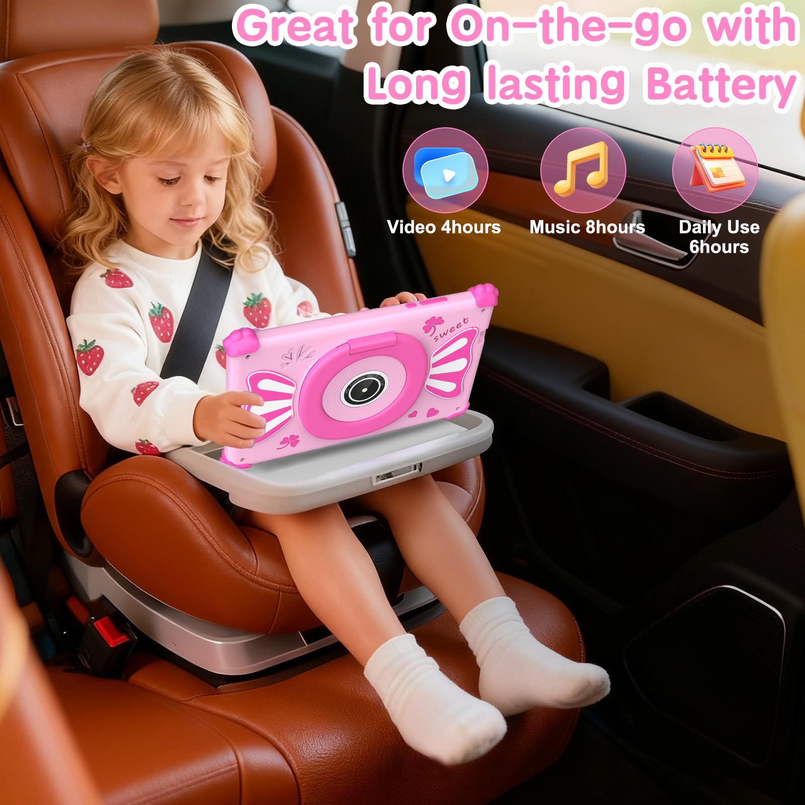 ascrecem Tablet Niños 7 Pulgadas Android 15 Tablet para Niños con 2.4G+5G WiFi6 Penta Core 6GB RAM 32GB ROM Tableta Infantil Doble Cámara 128GB Expandible Control Parental Juegos Educativos (Rosa)
