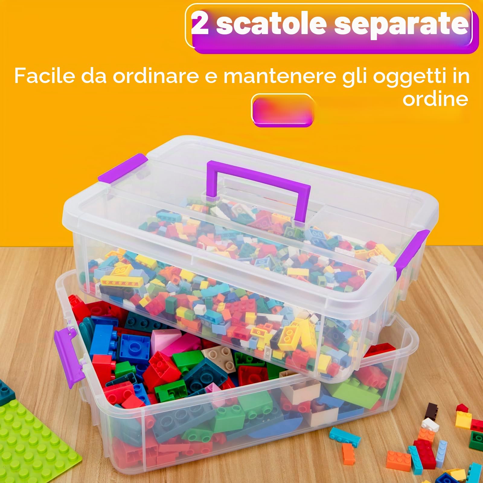 Creahaus Contenitori in plastica a 2 strati con coperchi, scatola di archiviazione multiuso per impilamento e trasporto trasparente, organizer portatile per artigianato e contenitori di archiviazione