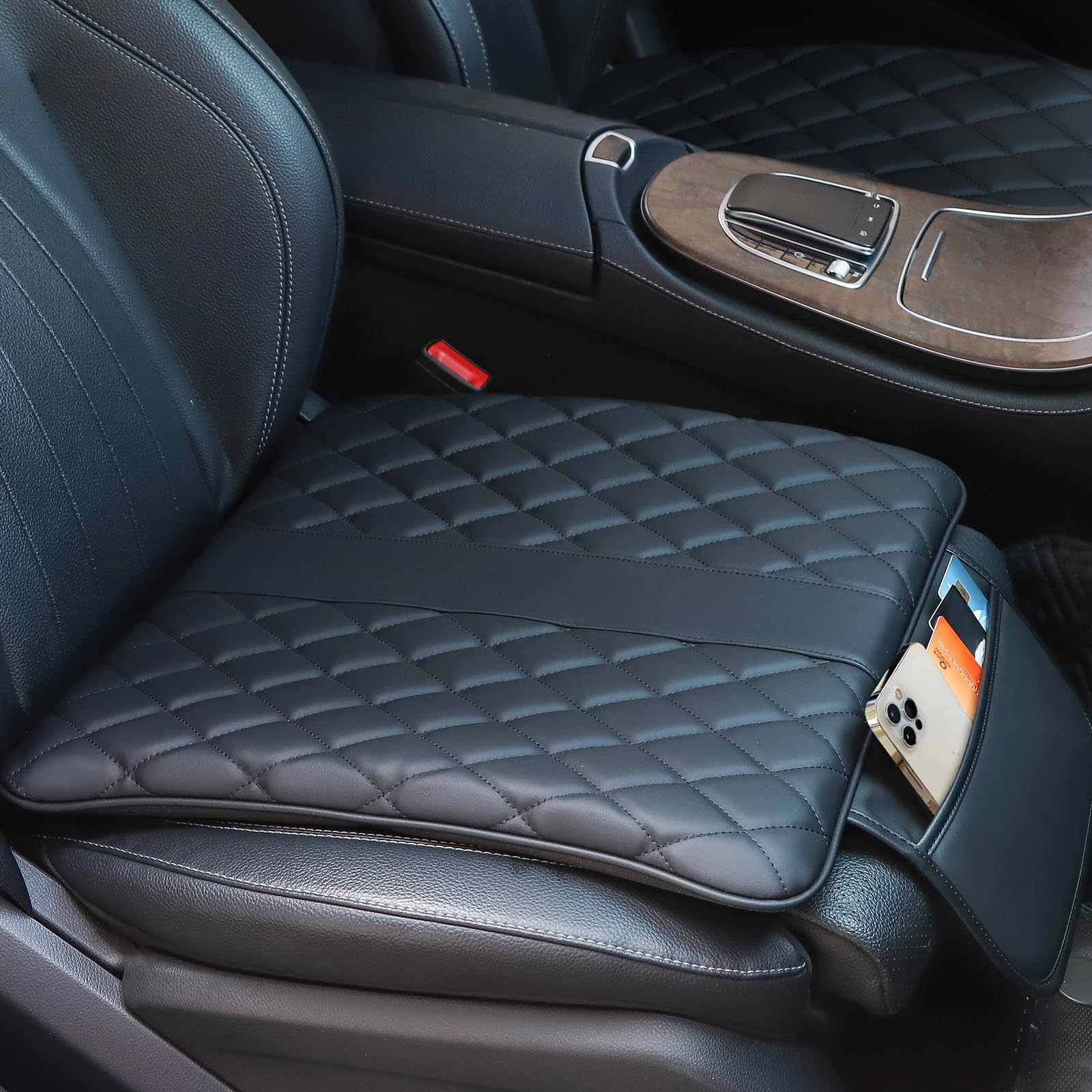 Car Seat Cushion Pad- Driver Seat Cushion with Comfort Memory Foam & Non-Slip Rubber Bottom and Storage Pouch,Universal Seat Pad for Car, Truck, SUV, Office Chair and Wheelchair (Black)