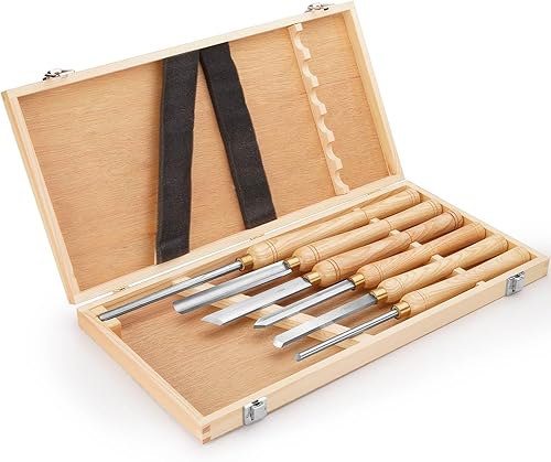 Urbansential Juego de 6 cinceles de torneado de madera HSS de 16 a 22 pulgadas para carpintería, con caja de madera (color madera)