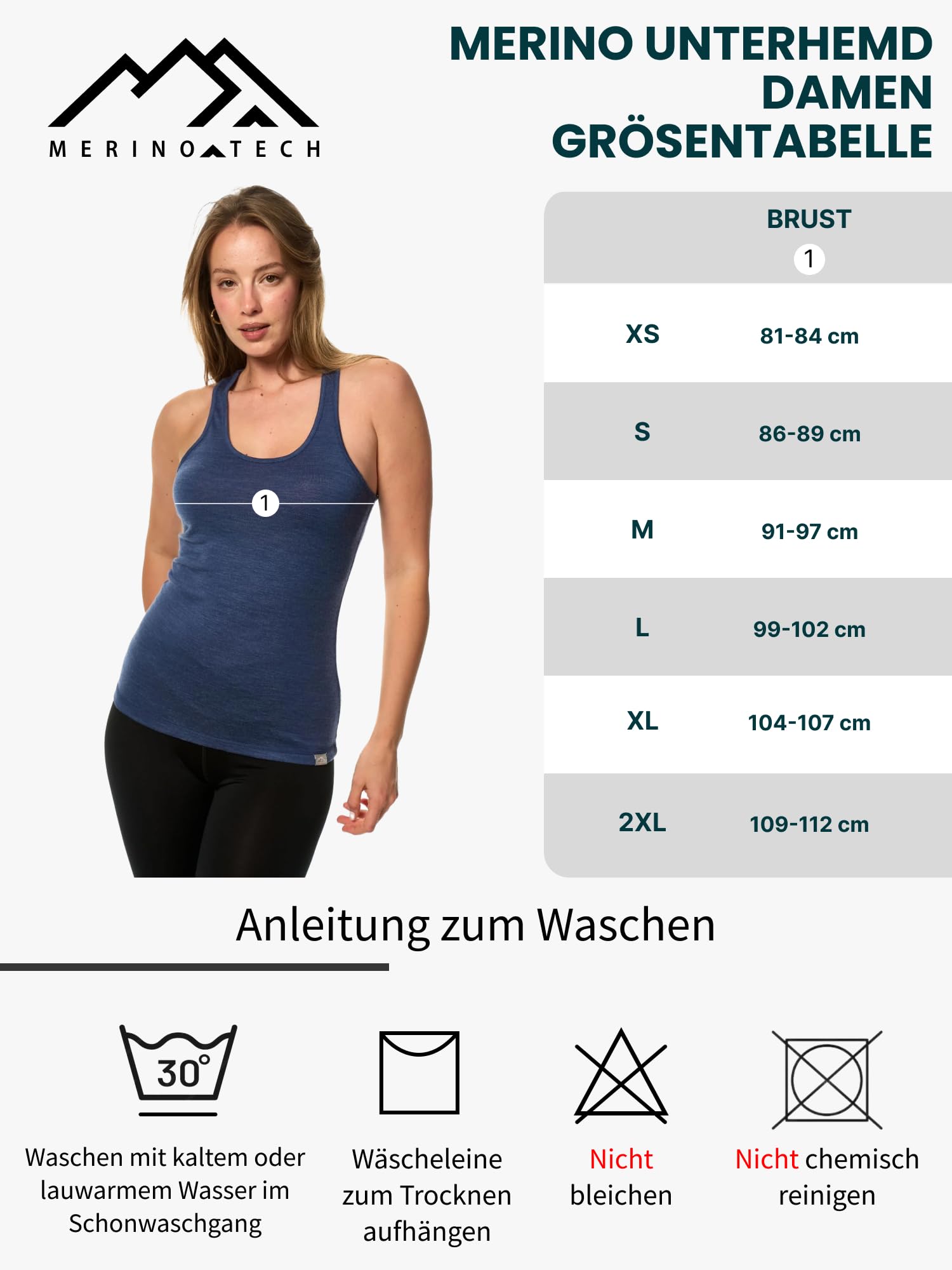 Merino.tech 100% Merino Unterwäsche Damen, Merino Unterhemd Damen, Thermo Sport Top Trägertop Tank Top aus Merinowolle