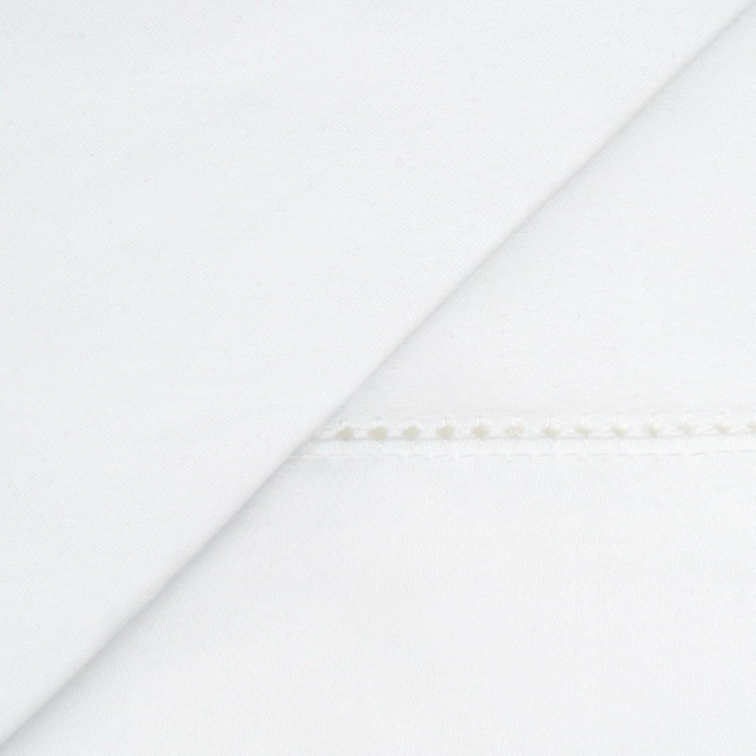 Cotton Bed Sheets Set - Hemstitch Bedsheet 500 Thread Count 100% Cotton Queen Sheet Set, 4-Piece Bedding Set, Elastic Deep Pocket Fitted Sheet, White