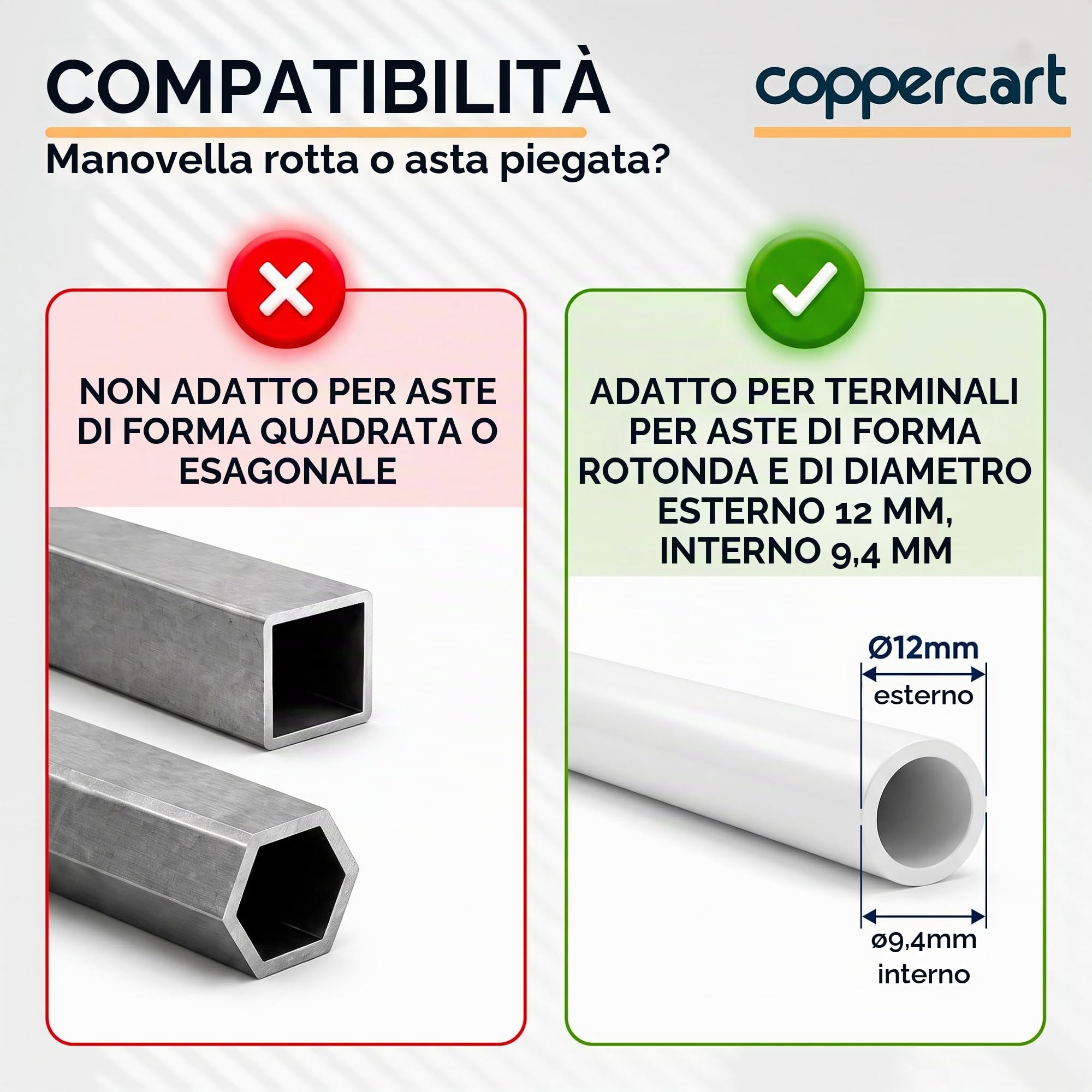 Manovella completa per persiana avvolgibile 1300 mm - E618D - Acciaio laccato bianco, diametro esterno 12 mm, con impugnatura ergonomica e clip di fissaggio a parete - Qualità francese