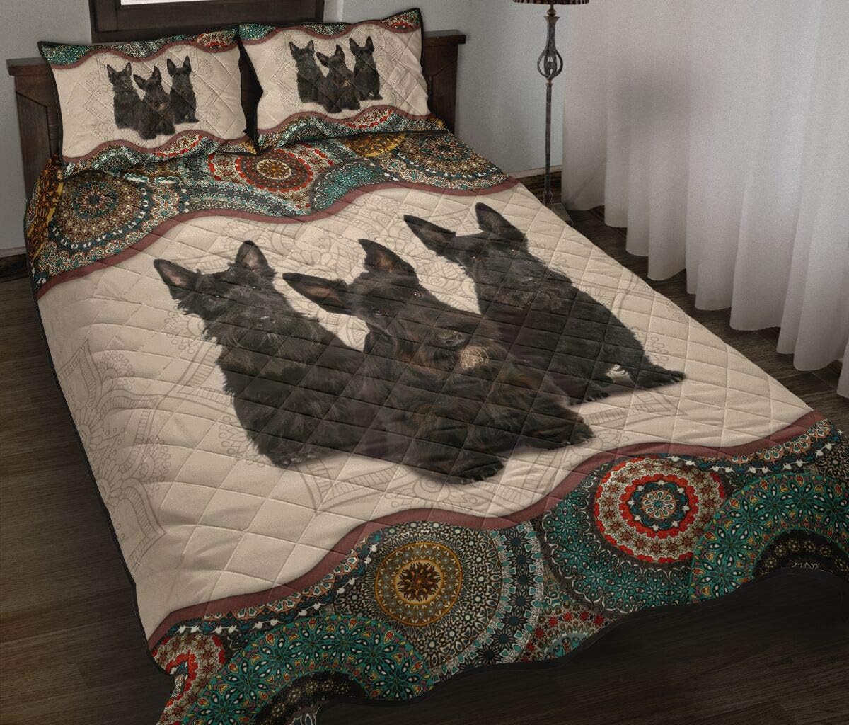 Scottish Terrier Quilt Bed Set Mandala Custom Quilt Bed