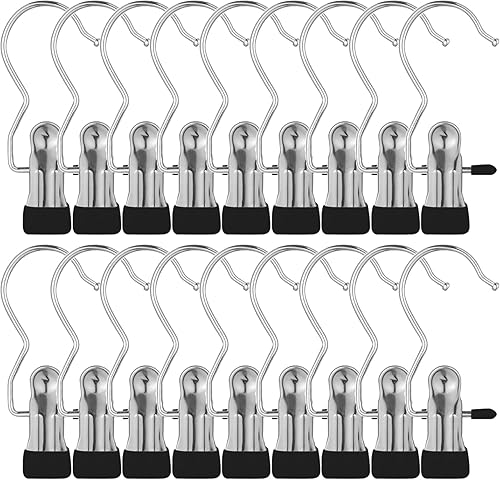 Clip antioxidante que ahorra espacio para sombrero, pantalones, gancho de viaje para colgar, ganchos para colgar botas (18 unidades, negro)