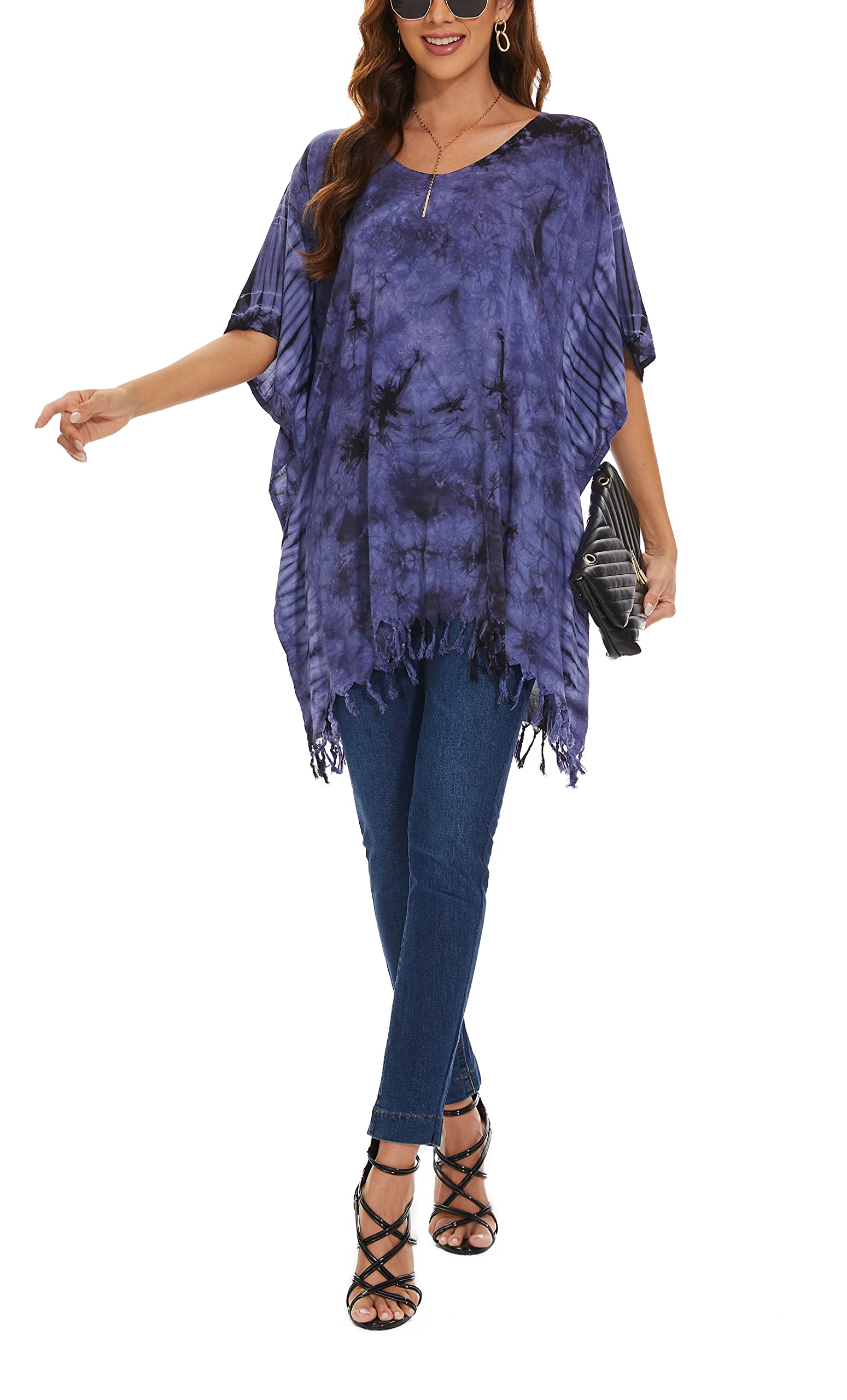 Beautybatik Blusa tipo túnica estilo bohemio hippie, teñido anudado, talla grande, 18 a 26