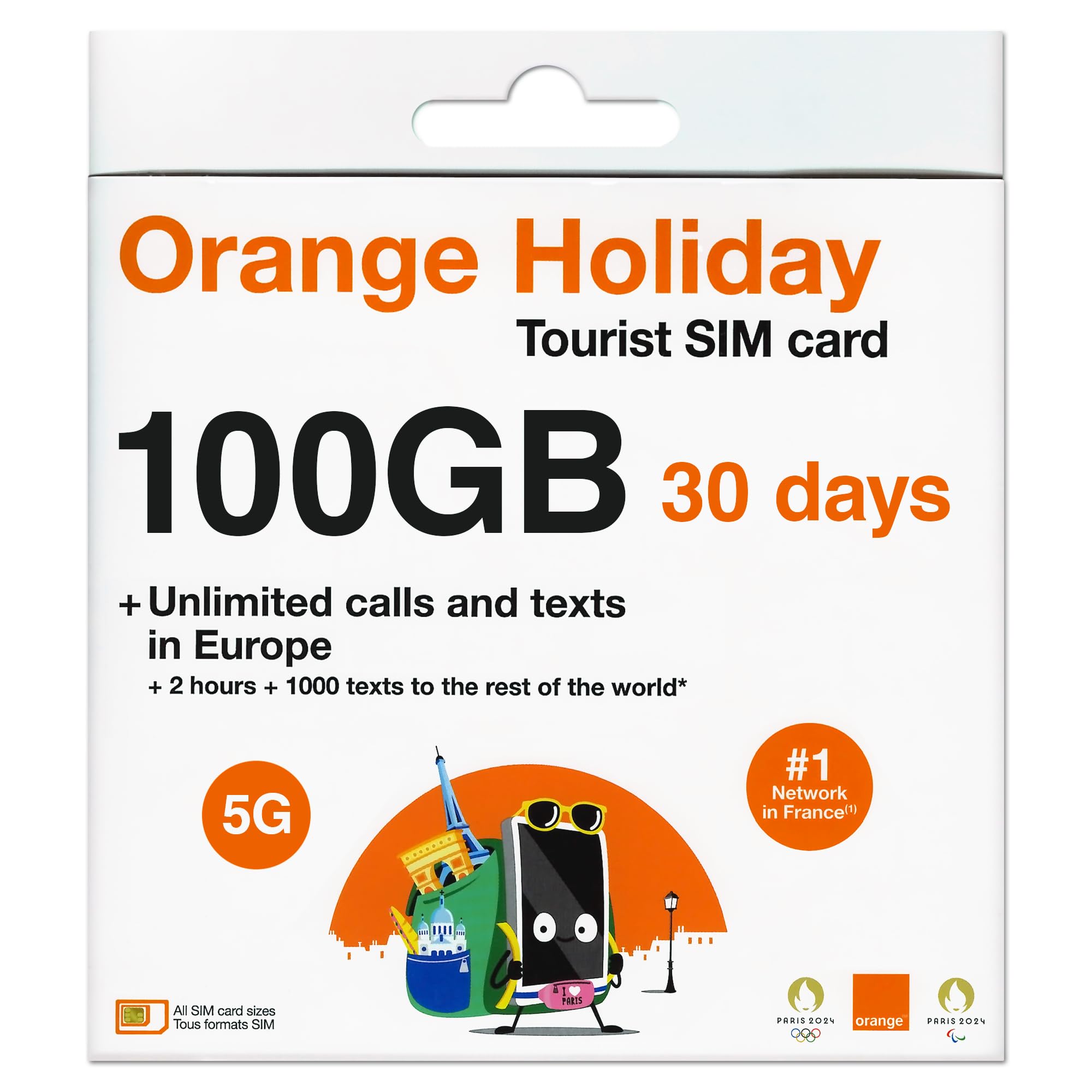 100GB 30 Day Orange Europe SIM Card, 120 Minutes Calls+1000 Texts to Worldwide. Fresh Stock, Upgraded Offer, 5G Network!