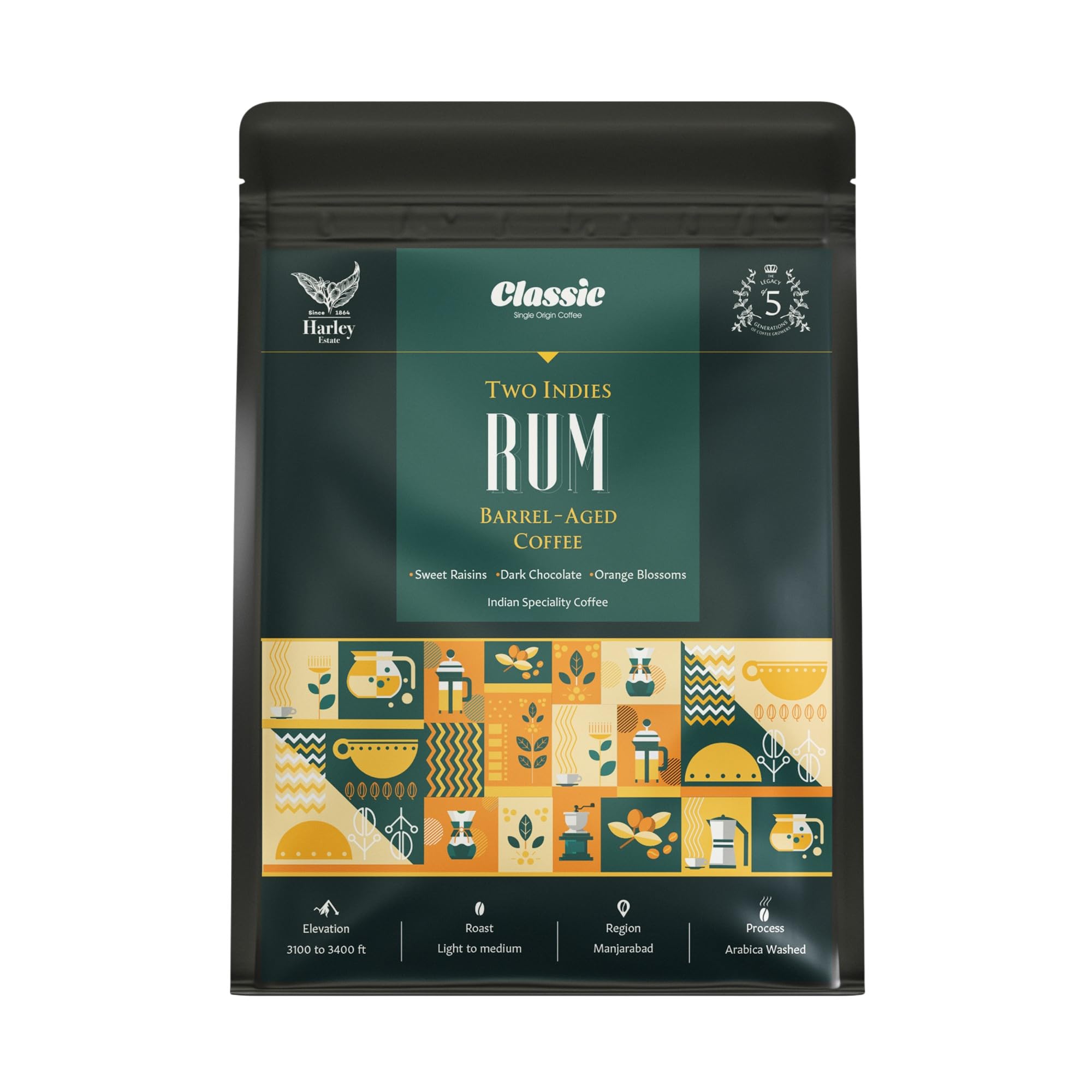 Classic Coffee Two Indies Rum Barrel-Aged Ground Coffee | 100% Arabica Beans | Strong Intense Bold Flavor | Light to Medium Roast Custom Grinds | Best for Black Coffee (100g, Whole Beans)-picture-27