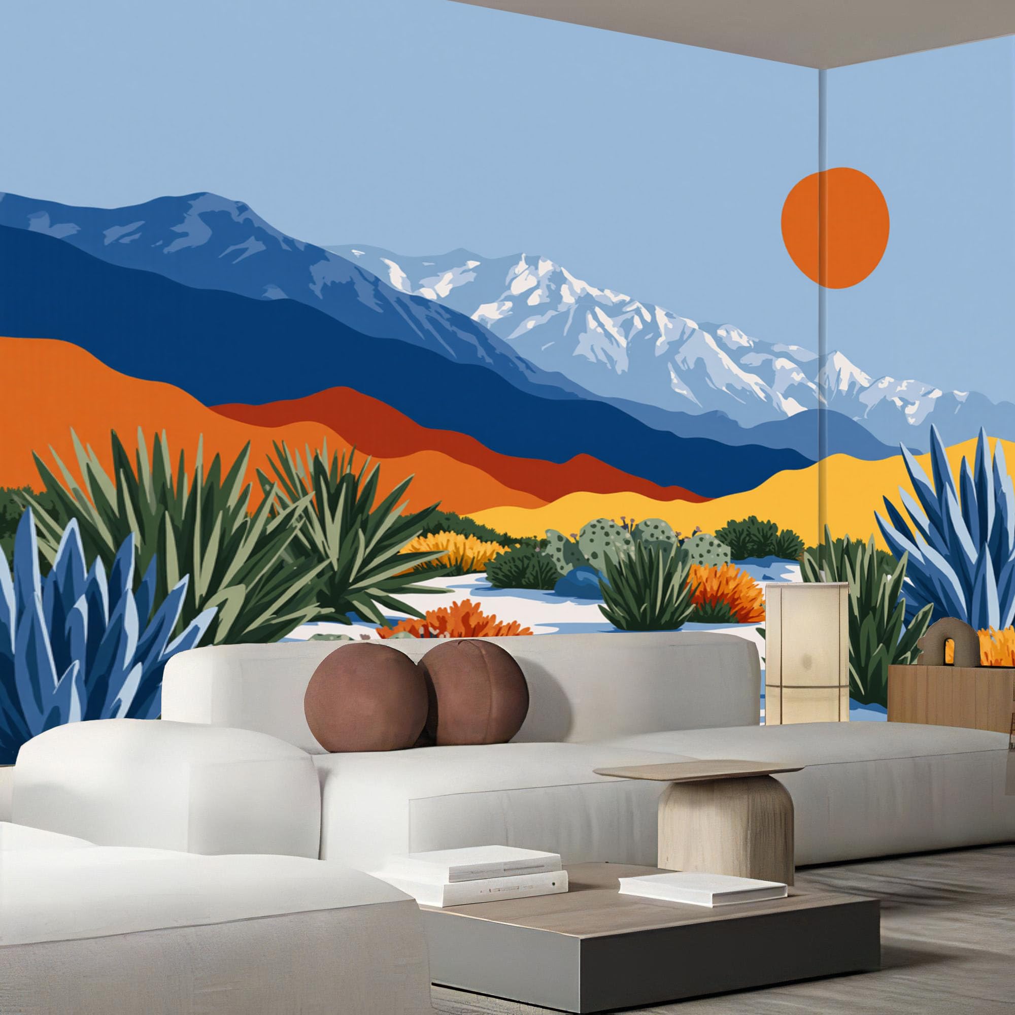 Papier peint bleu marine montagnes abstraites tableau mural d'évasion