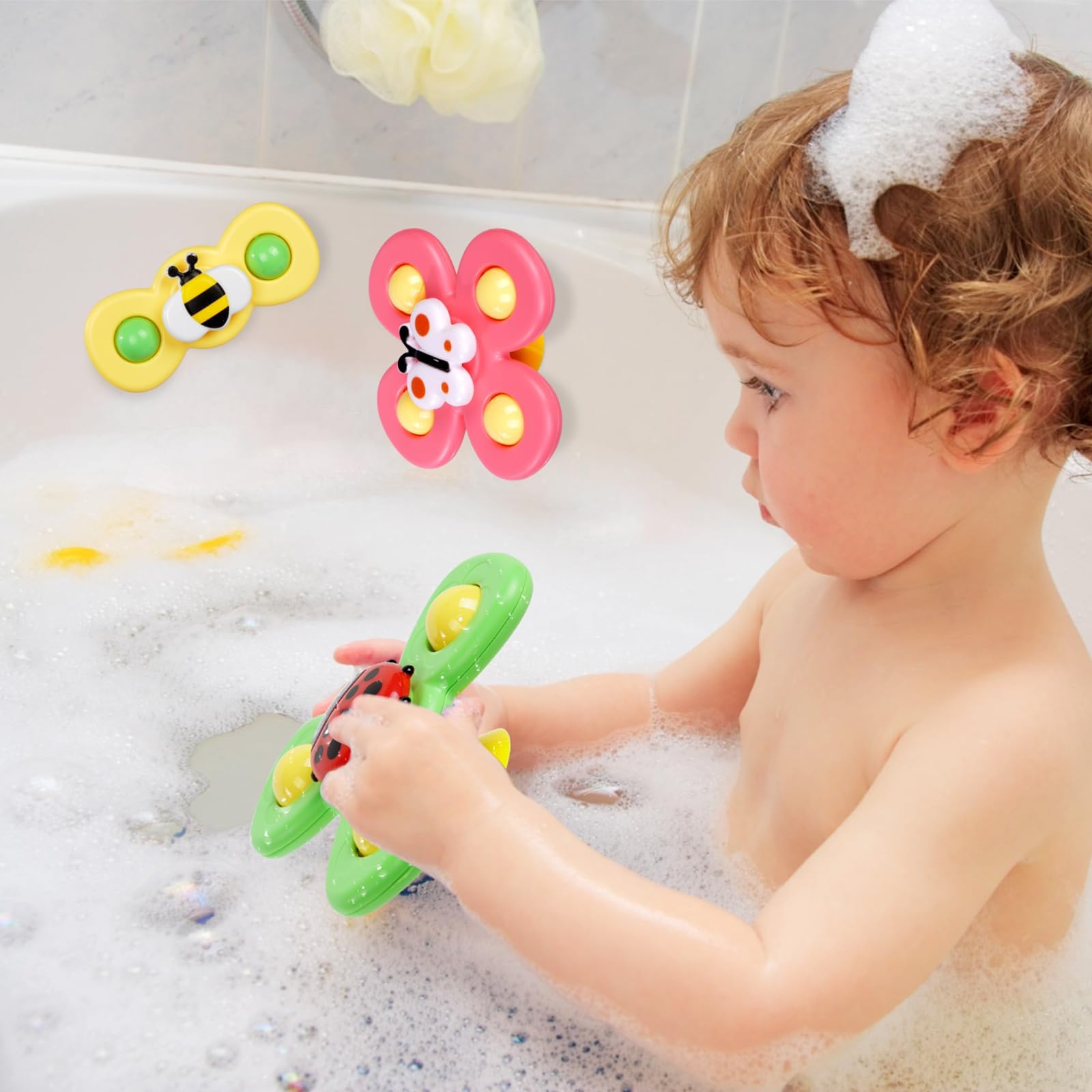 Ainiv 6PCS Coccinelle Abeille Papillon Animaux Mignons Jouets de Bain Bébé, Ventouses Rotatives, Spinner Cadeau pour Tout-Petit, Enfants, Filles, Garçons