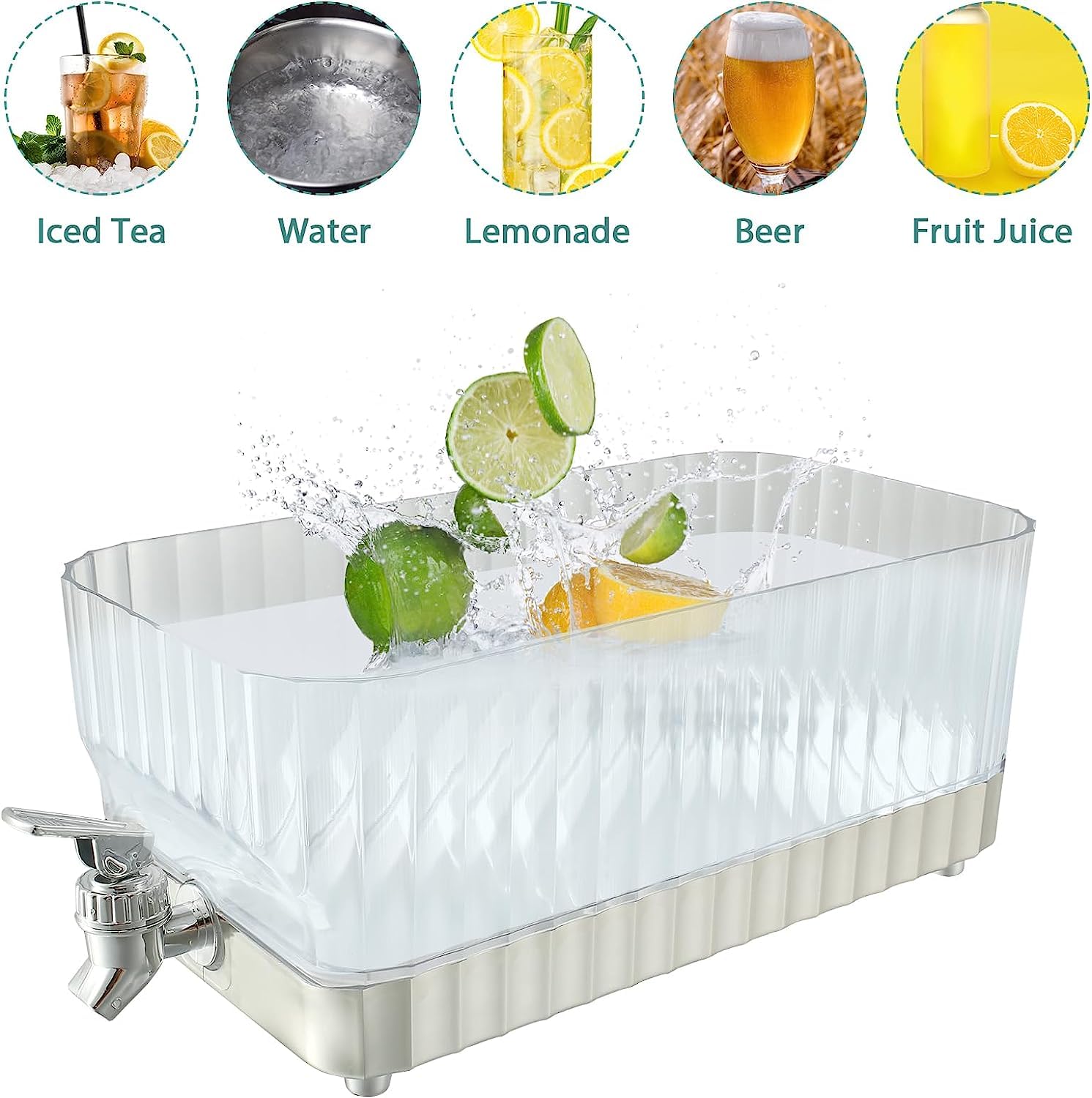 Carafe De Réfrigérateur Avec Robinets, Distributeur D'Eau Pour Réfrigérateur Avec Couvercle Seau Réfrigéré Distributeur De Jus Glacé Bouilloire Froide Pour Bureau, Camping, Boissons, Cocktails,4L