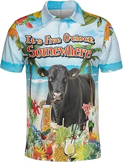 It's 5 O'clock Somewhere Golf Polo Shirts for Men - Cow Mens Polo Shirts Short Sleeve Regular Fit Series 130