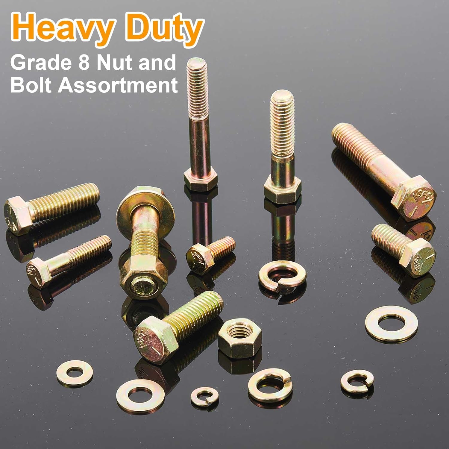 Blulu 2, 510 Pcs Grade 5 Bolts and Nuts Kit, 1/4-20, 5/16-18, 3/8-16, 7/16-14, 1/2-13 Heavy Duty Nut and Bolt Assortment to Suit Various Fastening Scenarios,Fasteners Only(Zinc Yellow)