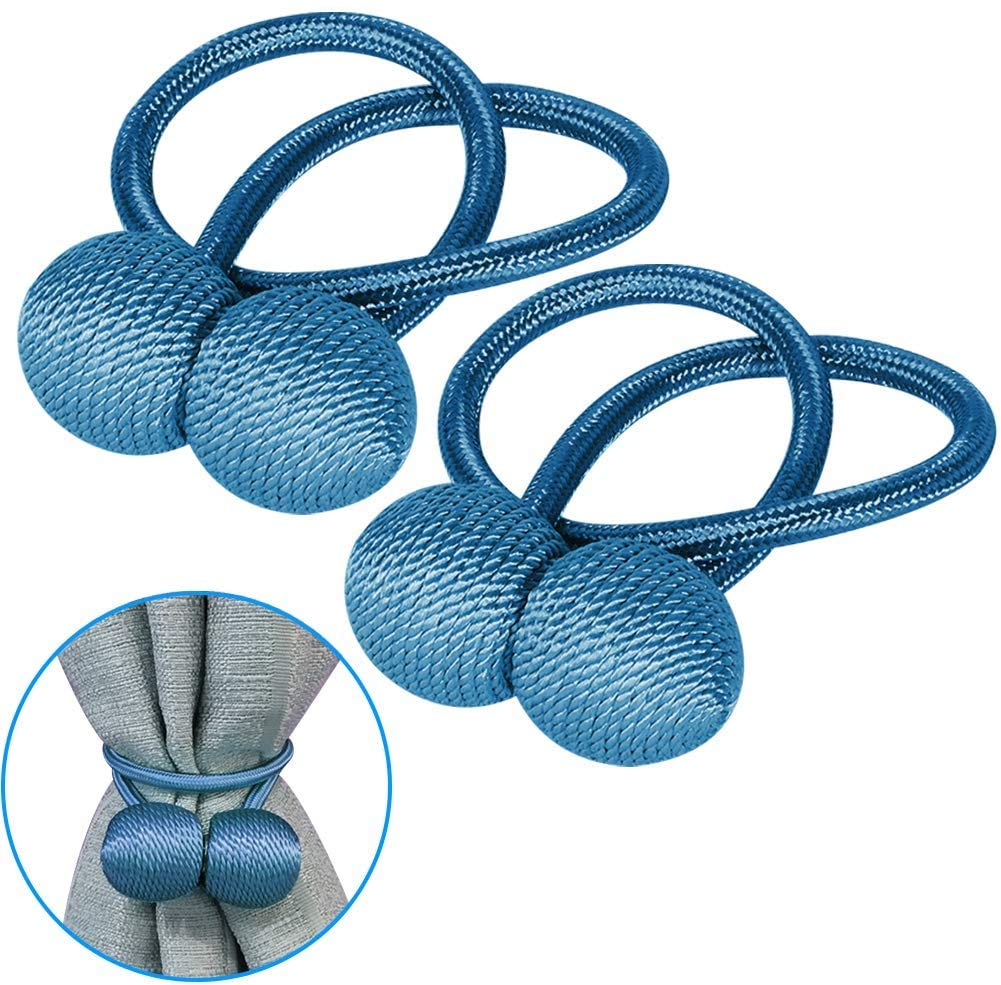 DAYONG 2Pack Magnetic Curtain Tiebacks, Drape Tie Backs No Need To Install Magnet Buckles Decorative Ties Rope Curtain Clips for Home Office Window Decoration (Blue)