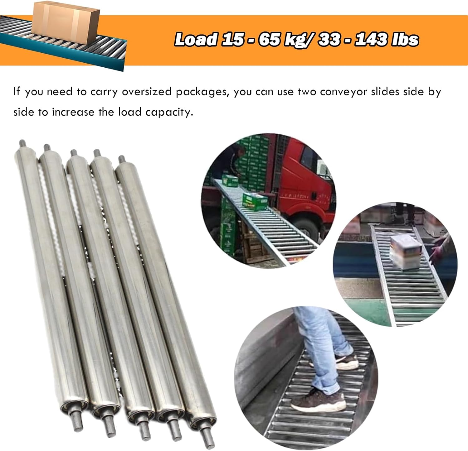 Stainless Steel Gravity Roller Conveyor 20 Pack, 4-40 Inch Long Industrial Rollers for Efficient Material Handling, Ideal for Factory, Table Saw & Moving Projects (L 1000mm/39.2")