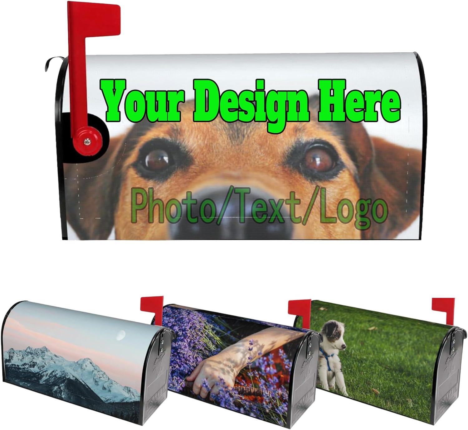 Custom Mailbox Cover Magnetic with Photo Text Logo Personalized Mailbox Cover Waterproof Magnetic Standard Large Size (25.5 x 21 inch)