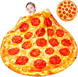 M&C Music Color Pizza Blanket 60 inchs Double Sided, Giant Tortilla Blanket Adult Size Round Funny Blankets for Adults Teens Kids, Realistic Food Blanket Throw Wrap Blanket (60 inch, Pizza)