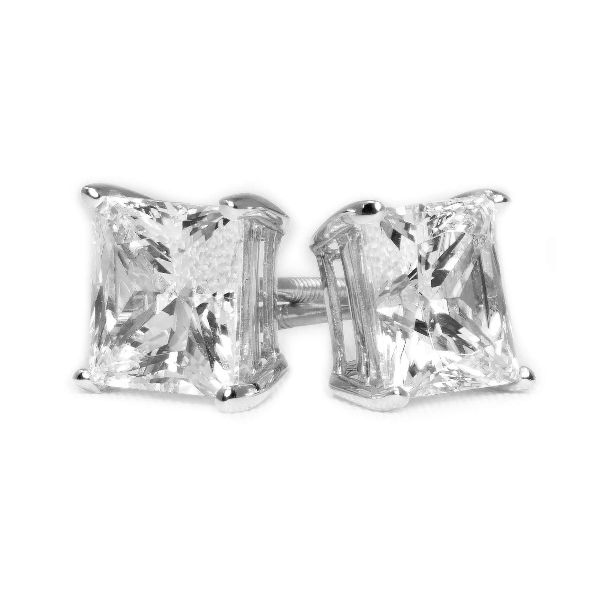 Diamond Stud Earrings for Women & Men, Princess Cut, Heart Cut, Round Cut Diamond Earrings,14k White