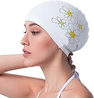 Vista 8 de COPOZZ Gorros de natación para adultos, de silicona, impermeable, cómodo, gorro de natación para cabello largo y corto