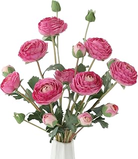 6 Pcs Purple Ranunculus Artificial Flowers, 23.6 in Long Stems