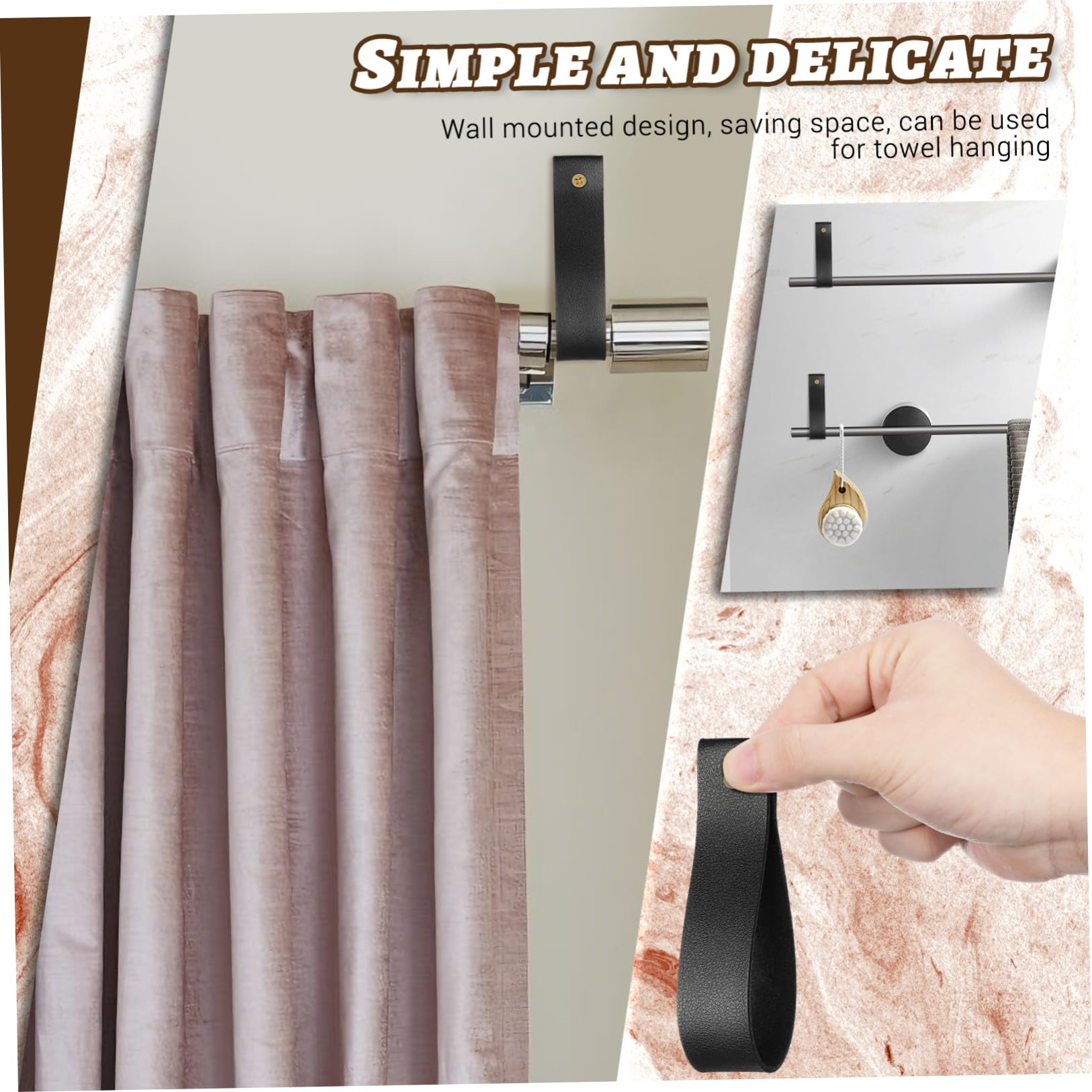 Crochet Mural en PU pour Tringle à Rideaux, 4 pièces, Support Mural Multi-Fonctionnel, Simple et délicat, pour Salle de Bain, Cuisine et Chambre, Noir, 4.72 x 0.98 x 0.79 po