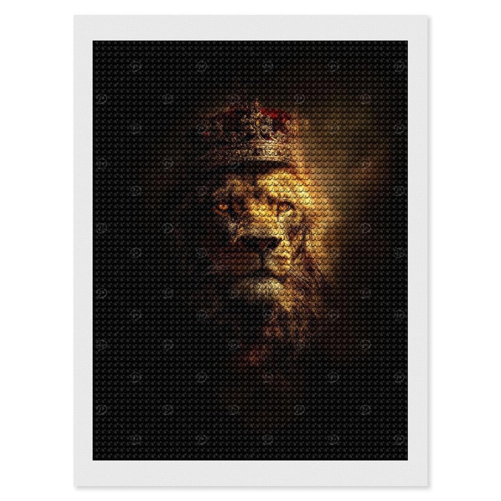 Junmoney Lion King Portrait with Crown DIY Diamond Art Canvas Kit 12"x16", Pleasing Wall Art Project, Easy Handmade Project, Living Room Decor