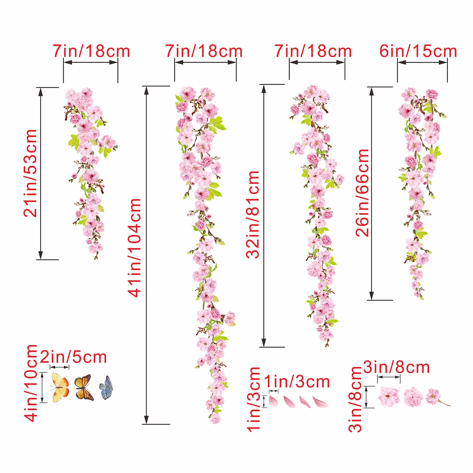 AnFigure Pink Blossom Flower Wall Stickers Hanging Vine Wall Decals Bedroom Living Room Nature Plant Floral Wall Sticker Sofa TV Background Home Wall Decor - Image 4