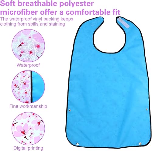 Miniatura 4 de Baberos para adultos mayores, baberos lavables para adultos, babero de flores reutilizable para adultos que comen adultos mayores, protector de ropa