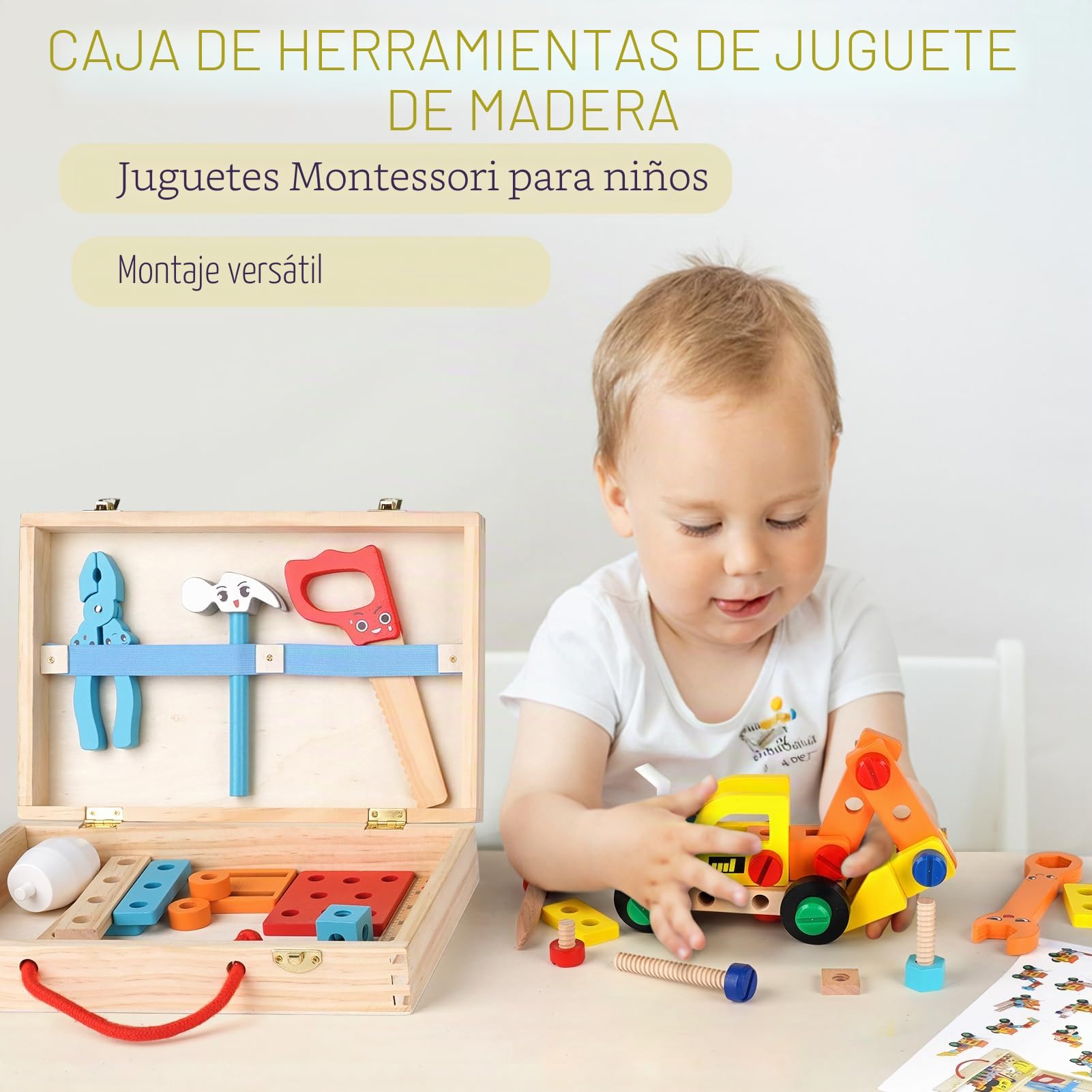 Vanplay Juguetes de Madera Juegos Herramientas Educativos Regalo Niño 3 4 5 Años (53 Piezas)