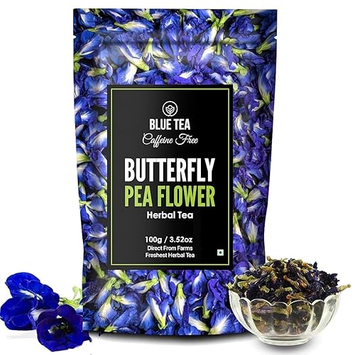 BLUE TEA - Té de flores de guisante de mariposa - 3.52 onzas (300 tazas)  Fresco de granja  Té helado, enfriador, cócteles, cócteles y colas  Té de