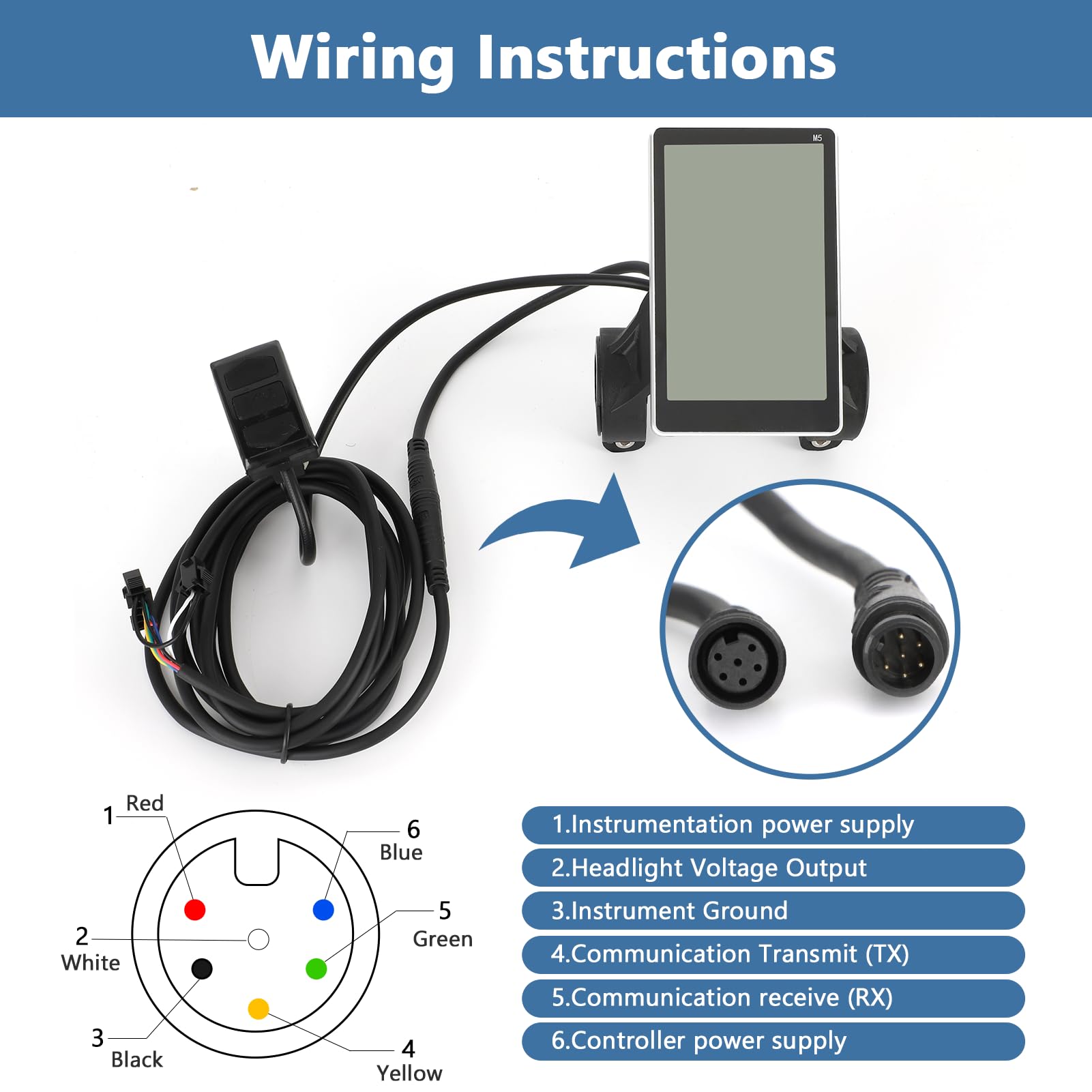 Display LCD per Scooter Elettrico Tachimetro per Bici Pannello di Controllo dello Schermo di Visualizzazione per Scooter Elettrico ABS con Connettore Resistente All'acqua a 6