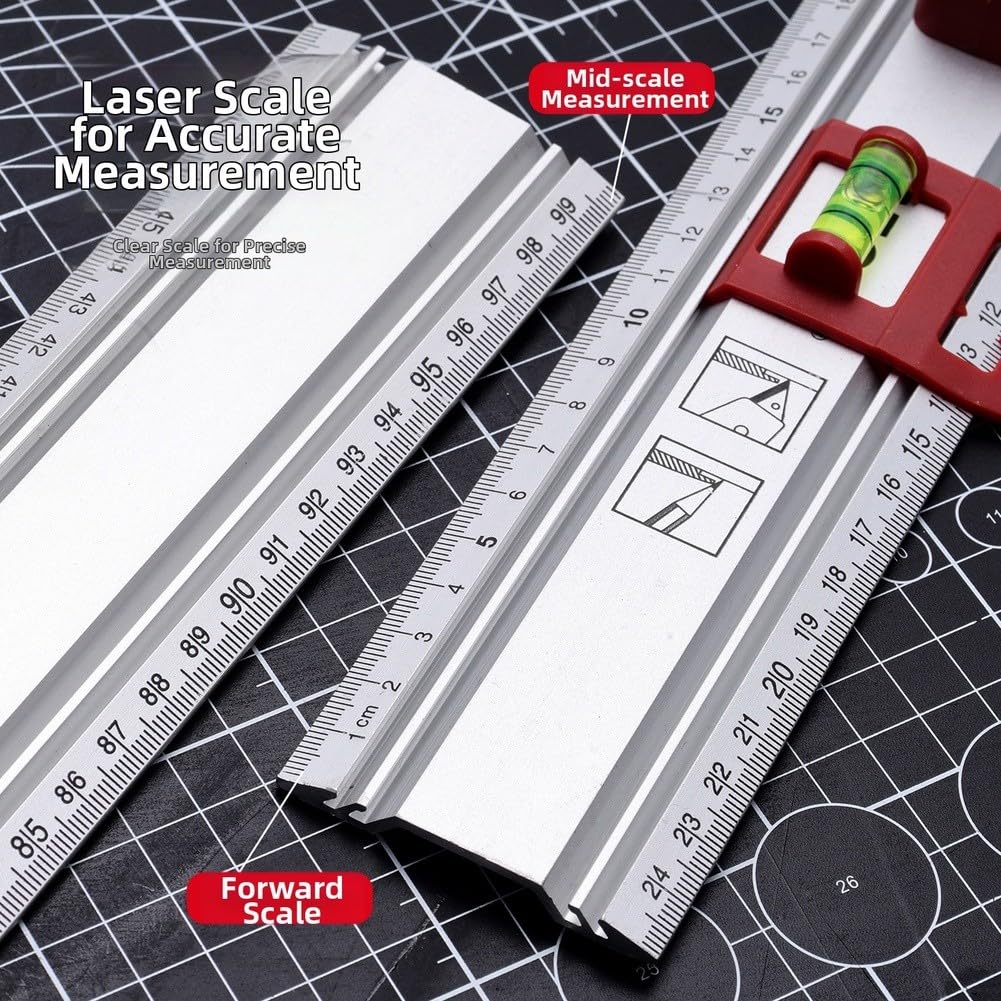ZYWUOY Règle droite en alliage d'aluminium, double niveau à bulle pour le travail du bois et l'installation de carrelage, métrique précise et pour outil de mesure impériale