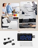 Vista 8 de OnLyee Reloj despertador de proyección para dormitorio, LED digital en techo y pared con carga USB para teléfono, respaldo de batería, proyector