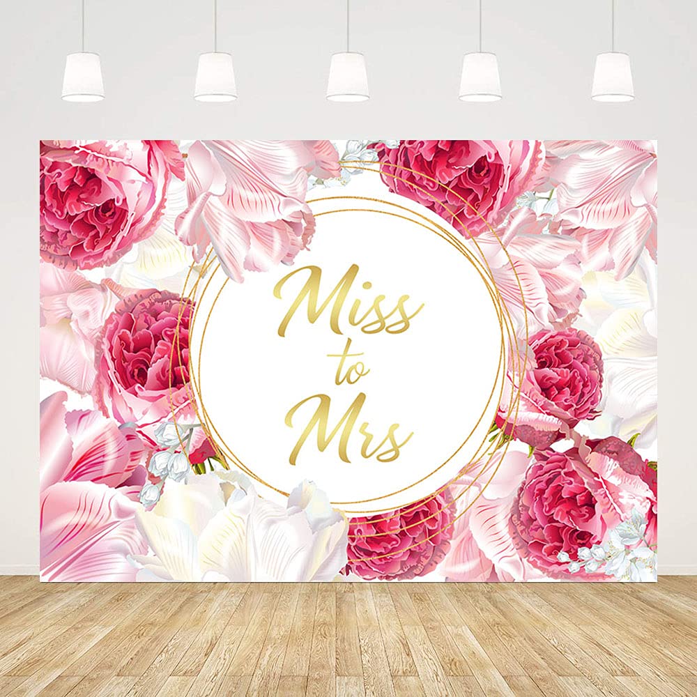 ABLIN 7x5ft Miss to Mrs Backdrop for Bridal Shower Red Rose Flower Decorations Wedding Bride to Be Engagement Floral Photography Background Photo Booth Banner Props