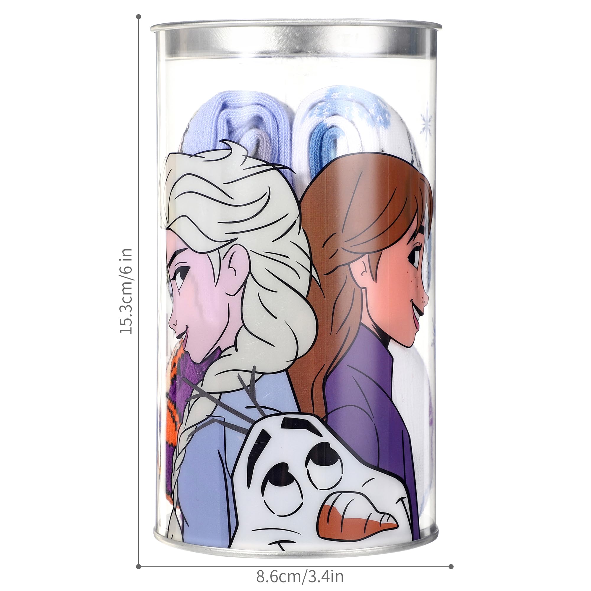 Disney La Reine des Neiges Lot de 4 paires de chaussettes en coton pour enfants – Cadeau idéal pour enfants – Emballées dans une tirelire ronde en plastique