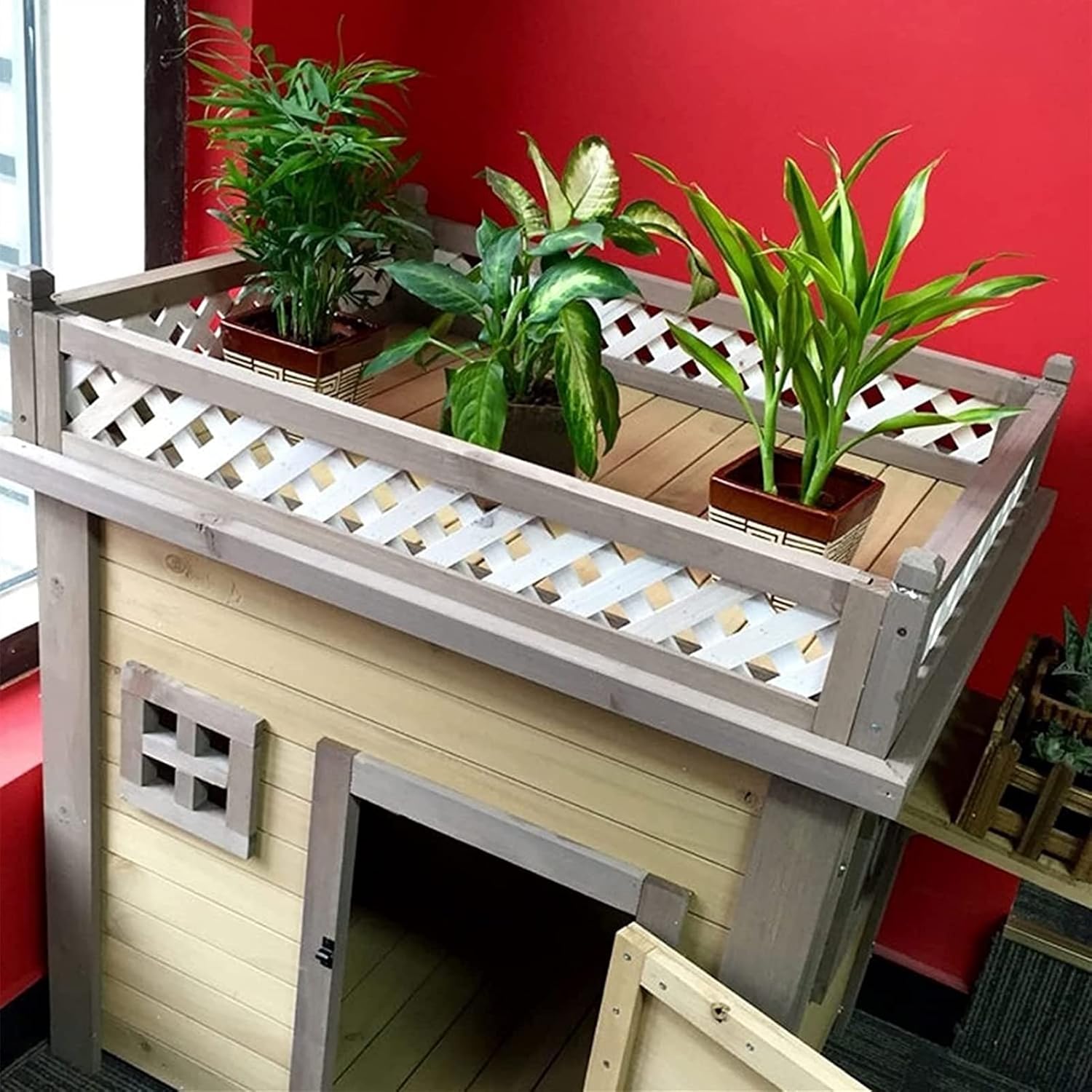 Dog House,Outdoor Solid Wood Dog House,Rainproof Outdoor Super Large Dog Medium Dog Dog House for Indoor and Outdoor Pet Shelter (Size : 91x120x114cm) ()