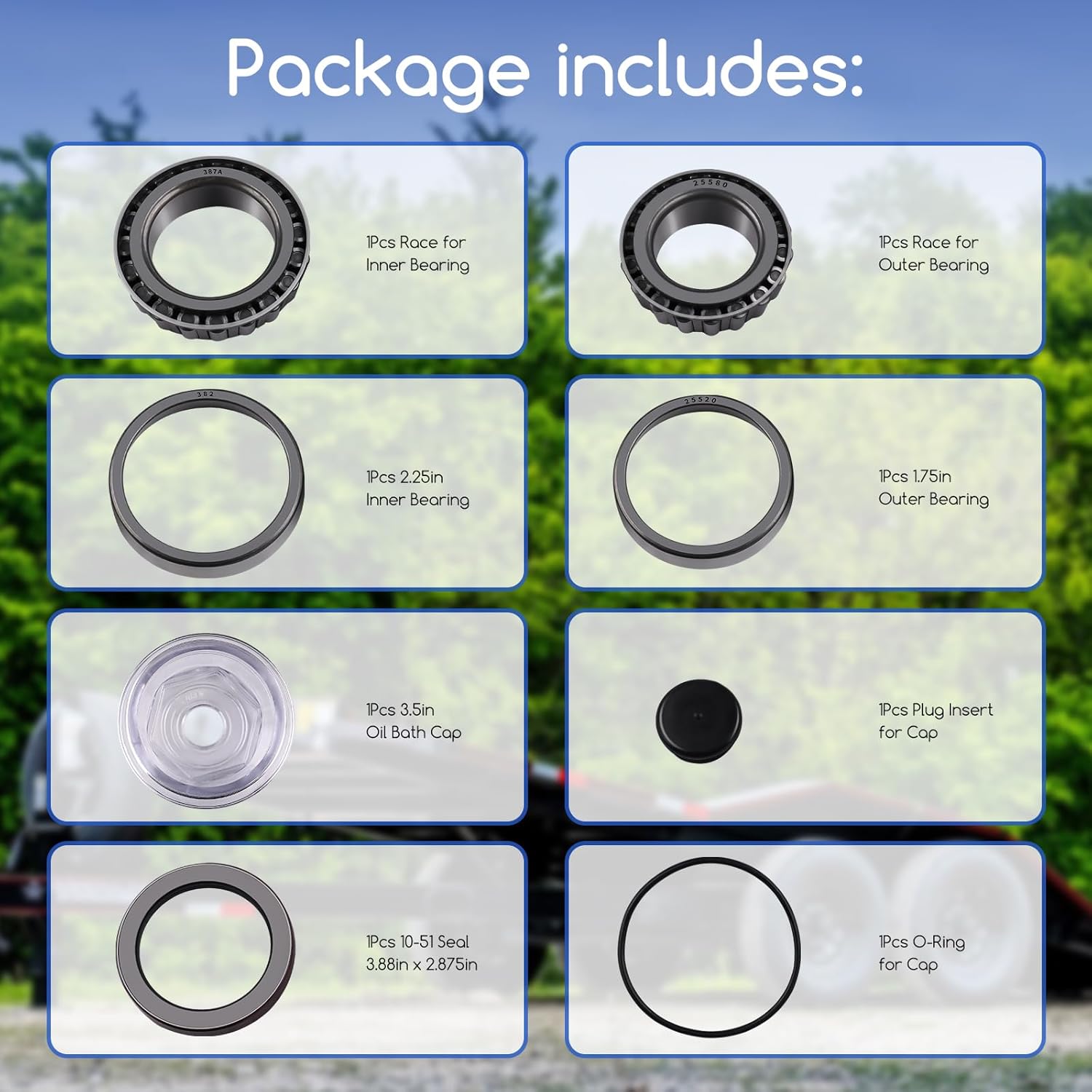 Trailer Bearing Kit Compatible with Dexter 10K GD Axles After 2009 (Dexter Axle # D100G), Fits for Oil Bath Axles,Used with Drum 9-123, 430, 8-415 Series,12-1/4" x 3-3/8" Hub Drum Assembly