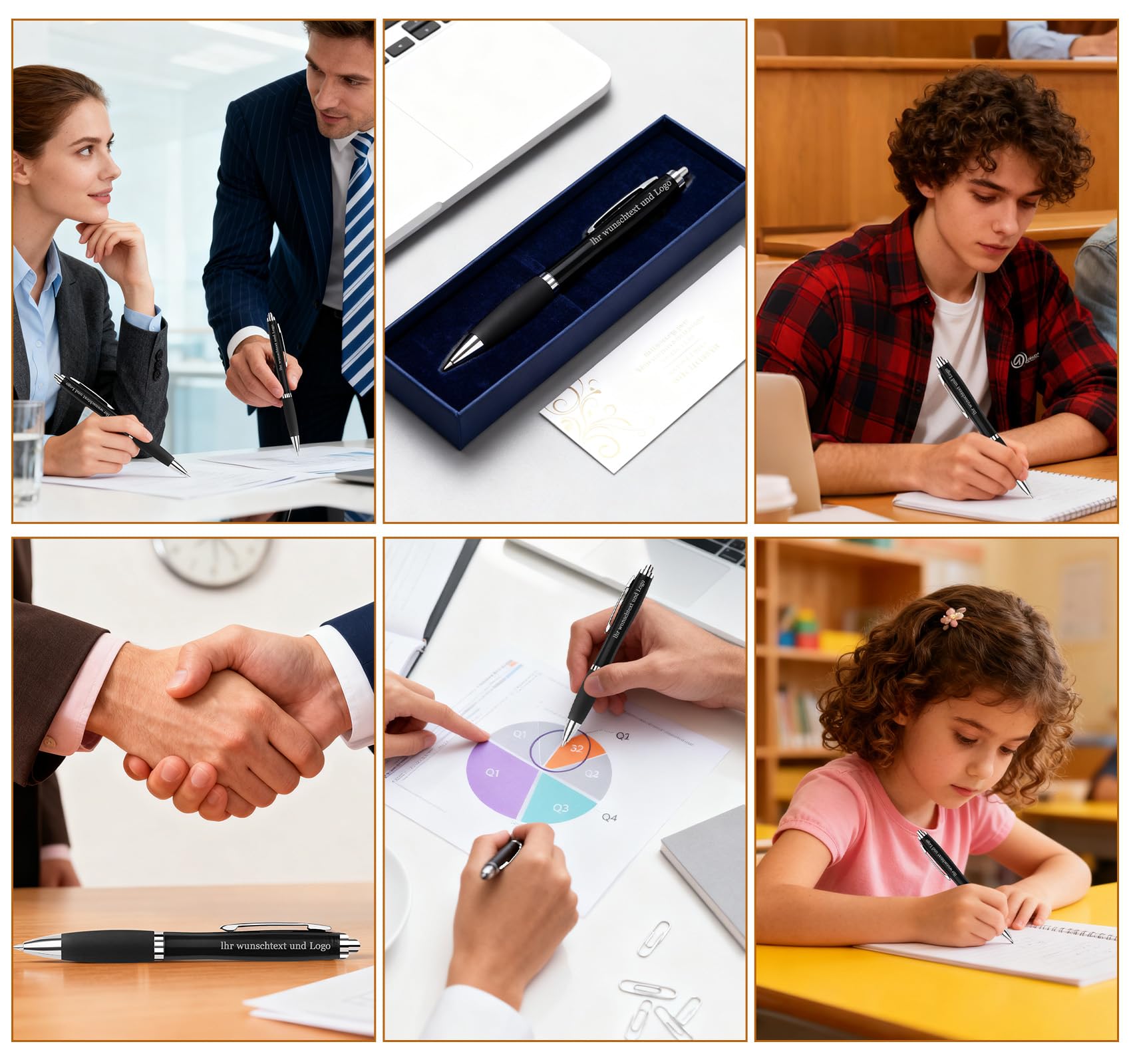 200 STK. Personalisierter Kugelschreiber mit Gravur Text Logo,Ergonomisch Druckkugelschreiber,Hochwertig Kuli für Unternehmenswerbung Messen Kongresse,Schwarzer Stift,Stil H
