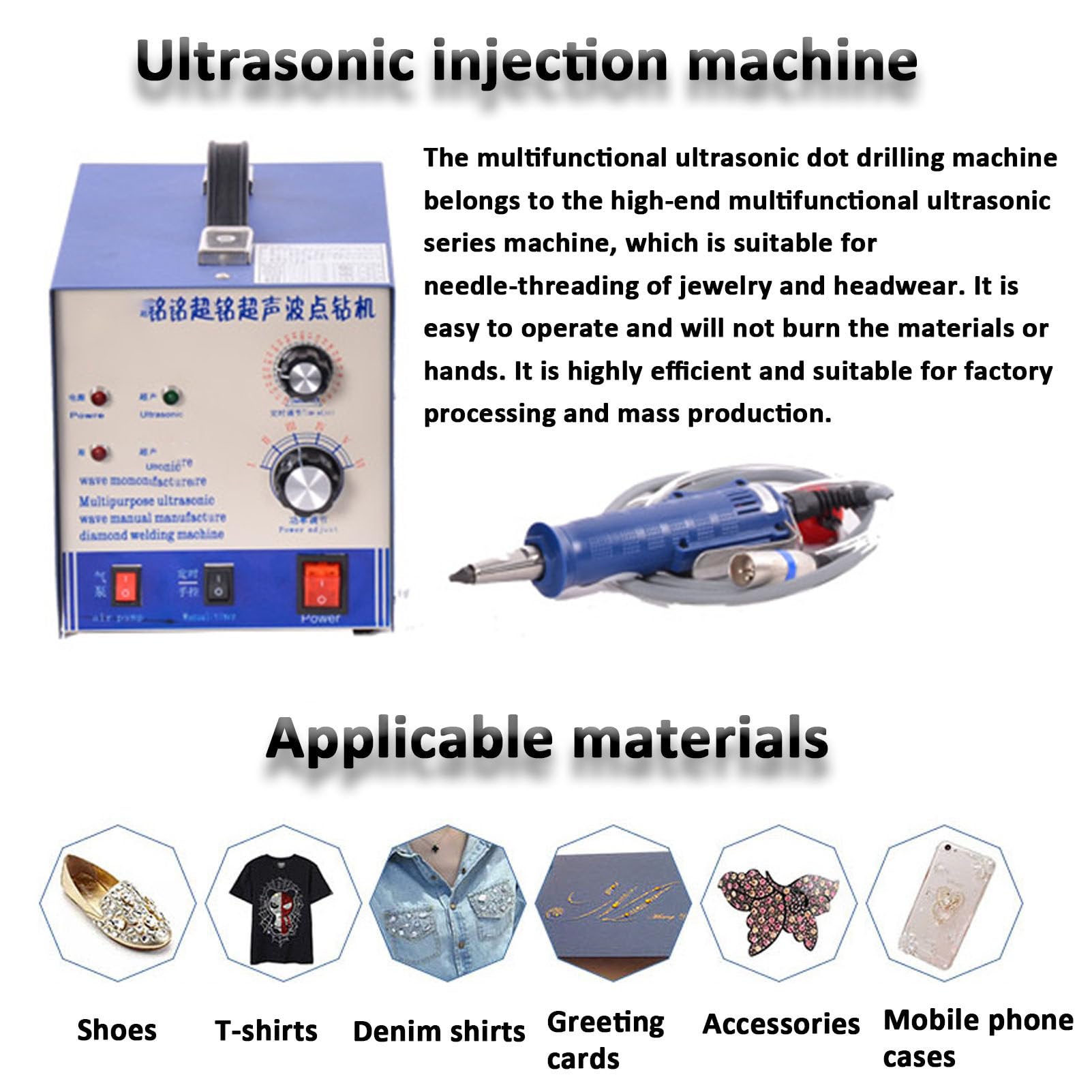 Machine à ultrasons pour strass, applicateur de strass Hotfix, pose de perles (80 pièces/min), pour vêtements, chaussures et décorations