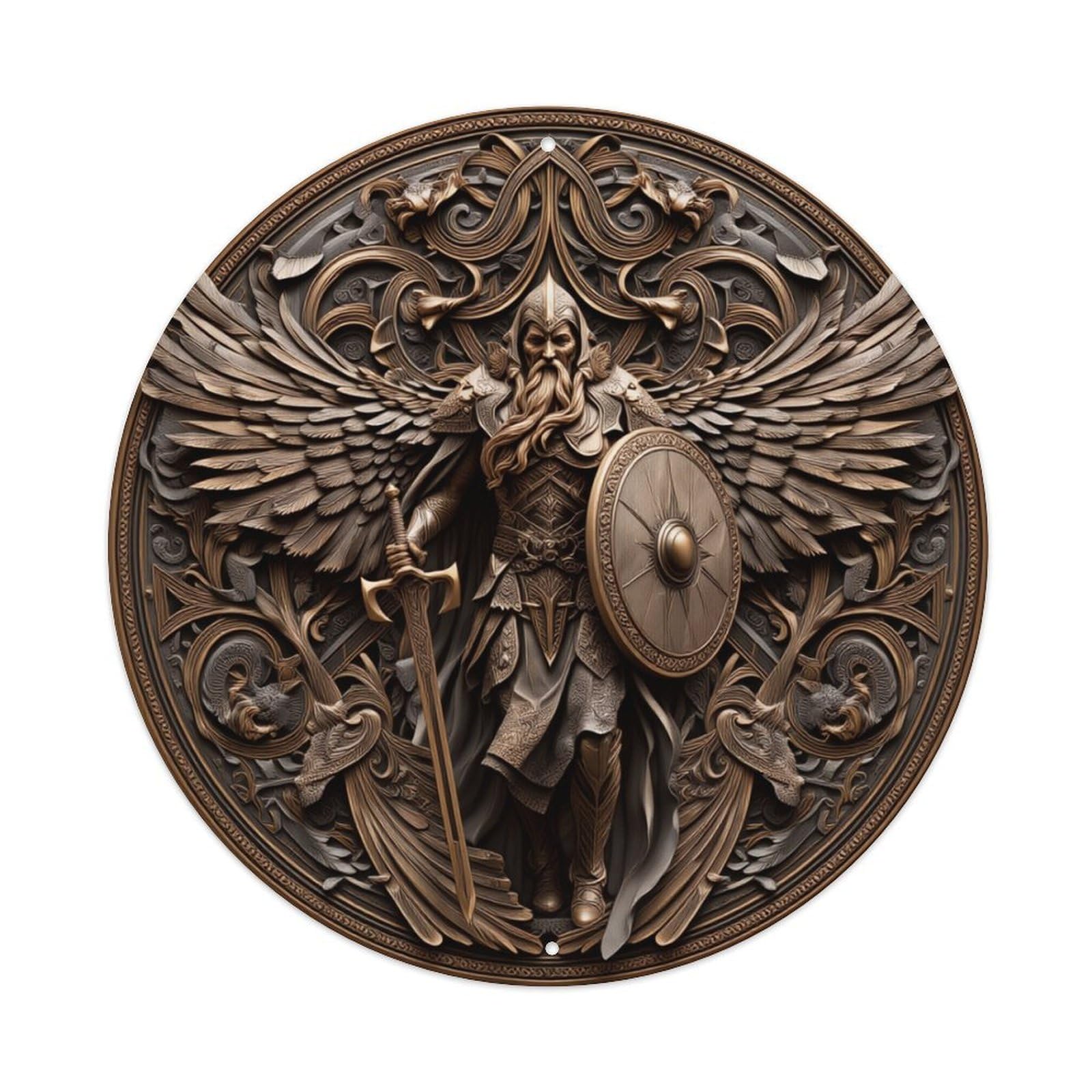 Angelic Warrior With Wings And Sword Round Tin Sign Retro Metal Sign for Cafe Bar Pub Home Game Room Gym Club Wall Decoration Vintage Metal Poster 8x8 Inch