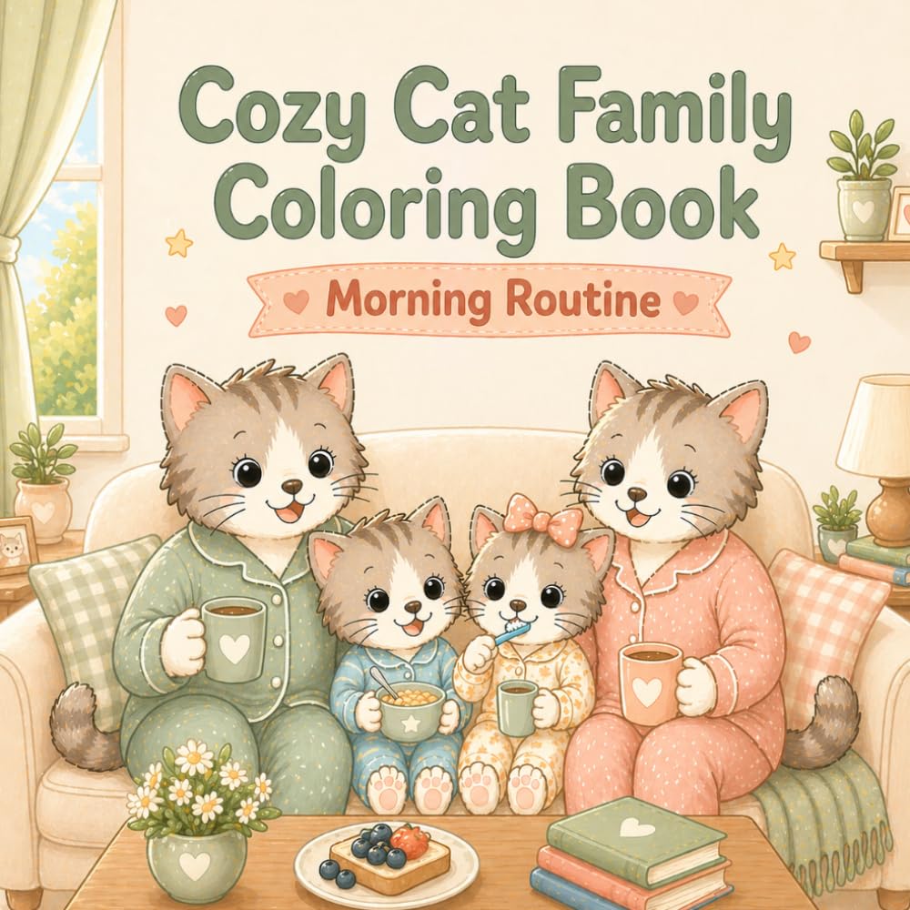 Cozy Cat Family Coloring Book: Morning Routine: Cute and Cozy Daily Life Coloring Pages (Cozy Coloring Books)