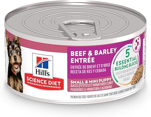Hill's Science Diet Cachorro, Cachorro, Razas Pequeñas y Mini Cachorro Premium Nutrition, Comida húmeda para perros, Carne de res y cebada, lata de