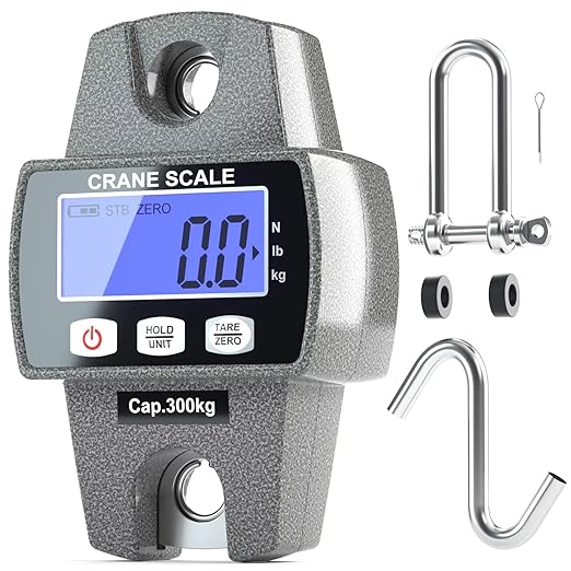 300kg / 660lb Portable Digital Crane Scale with Hooks, High Accuracy Game Scale, Heavy Duty Electronic Hanging Scale for Farm Hunting Fishing and Weighing Lugggage (Black)