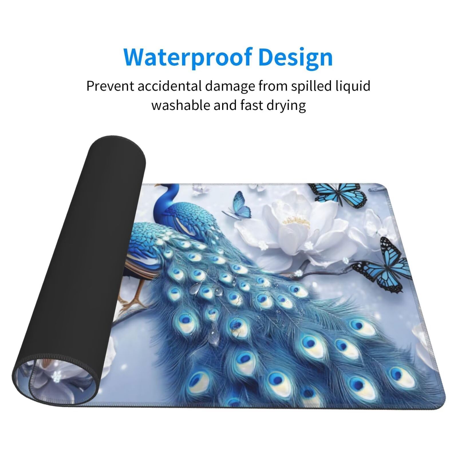 Biała podkładka pod mysz XXL paw mata na biurko 1600 x 800 x 3 mm zmywalna podkładka do gier na laptopa, z antypoślizgową gumową podkładką dla graczy, PC, pracowników biurowych Y511