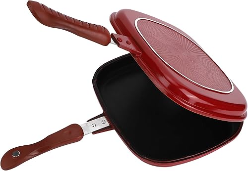 Miniatura 8 de Sartén de doble cara, sartén antiadherente de aleación de aluminio cuadrada roja para utensilios de cocina, 11 x 9.5 pulgadas