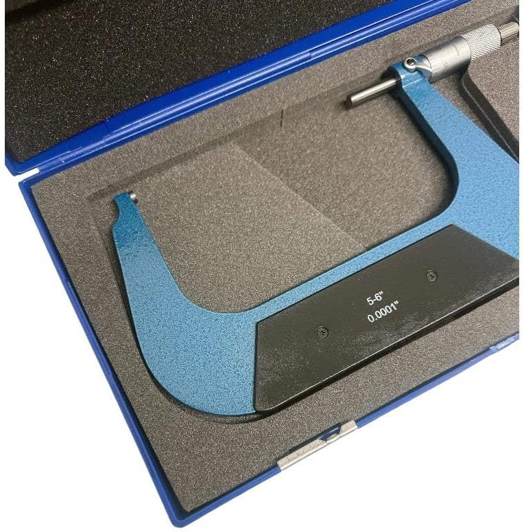 5-6 Inch Outside Micrometer .0001 Inch Graduation Baked Enamel Finished Frame with Plastic Case