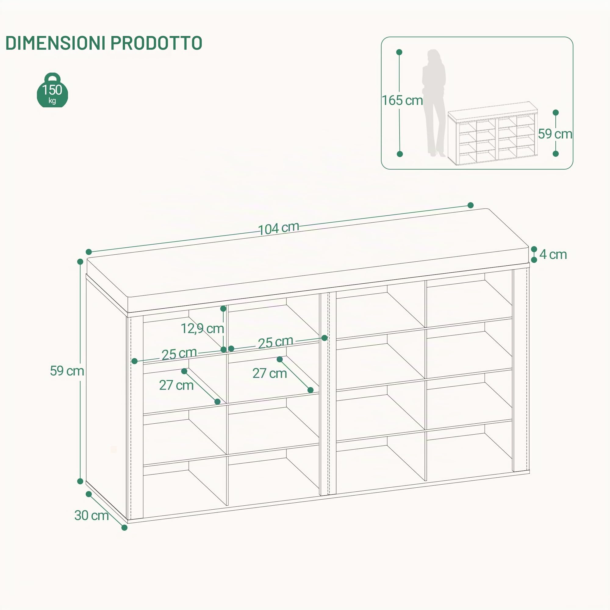 Hzuaneri Panca Scarpiera, Scarpiera con Sedile, 16 Scomparti, Organizzatore Portaoggetti, 30 x 104 x 59 cm, per Ingresso, Bianco SB25603GY