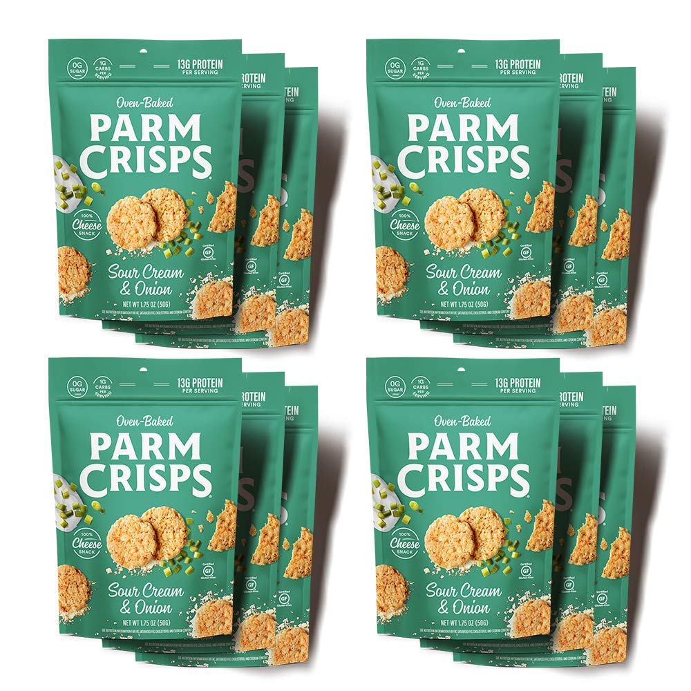 ParmCrisps – Sour Cream & Onion Cheese Parm Crisps, Made Simply with 100% REAL Cheese | Healthy Keto Snacks, Low Carb, High Protein, Gluten Free, Oven Baked, Keto-Friendly | 1.75 Oz (Pack of 12)